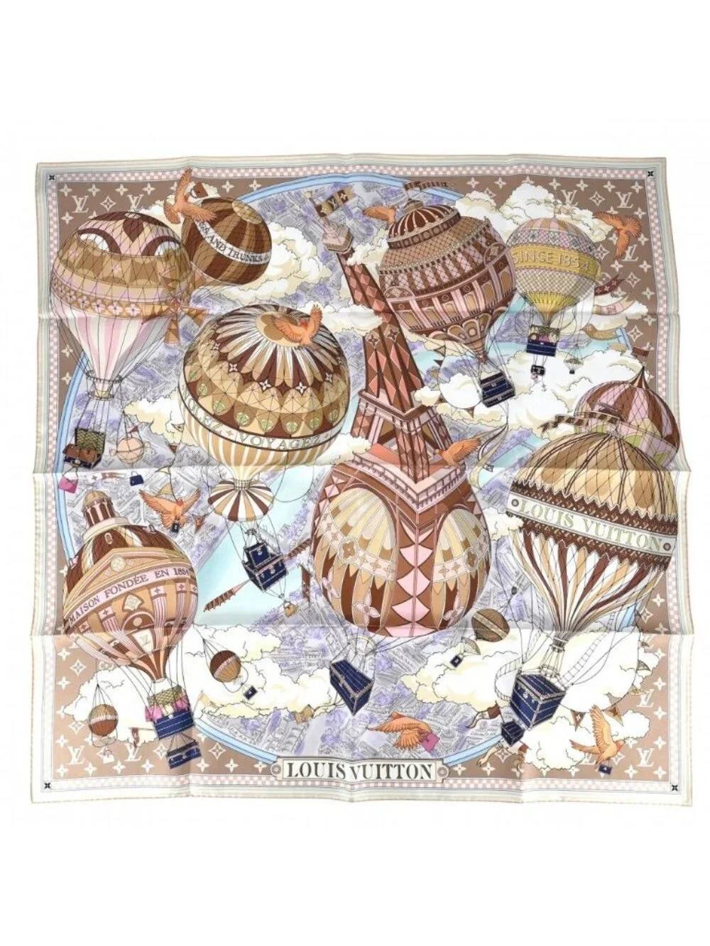 Louis Vuitton Big Scarf Carre 90 From the Cloud Large Silk Beige Multicolor